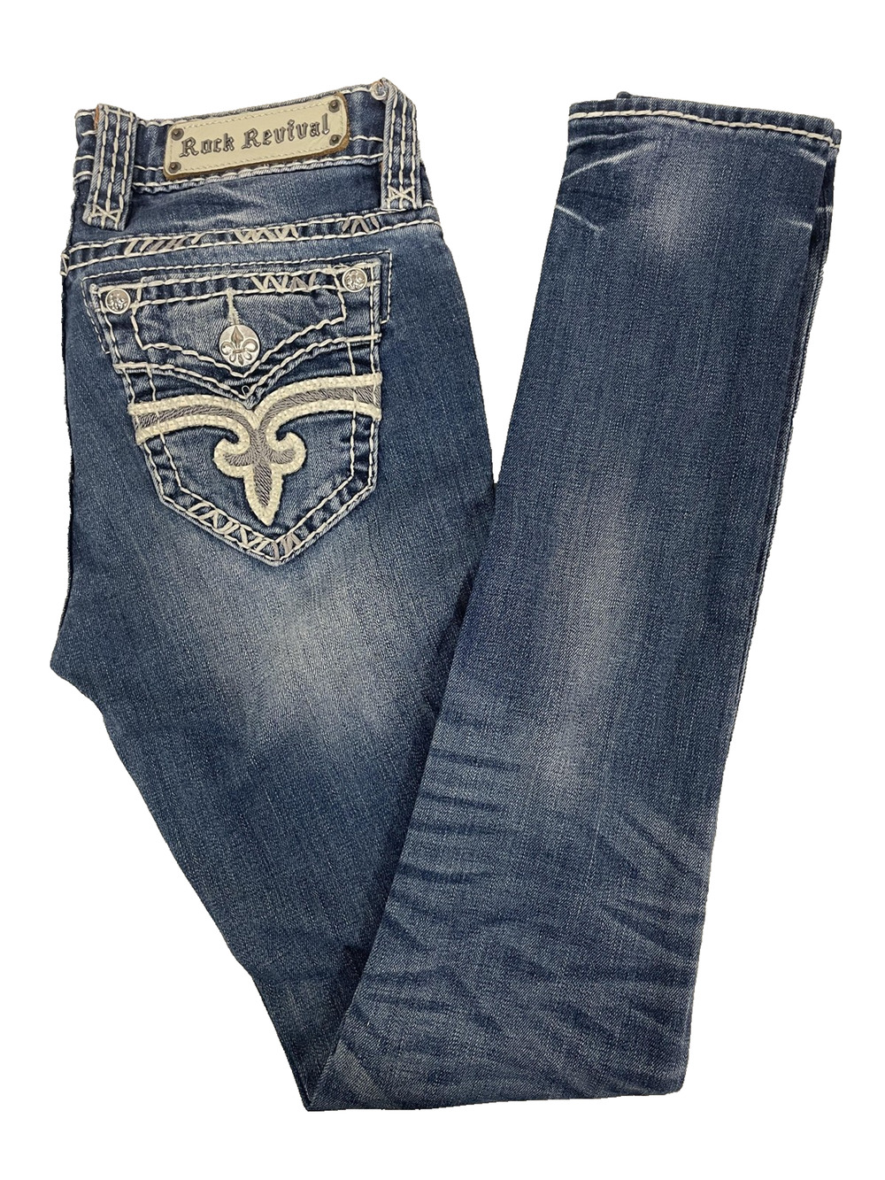 Rock Revival Felicia Skinny Jeans Womens Size 26 Medium Wash Blue Denim EP9065SL